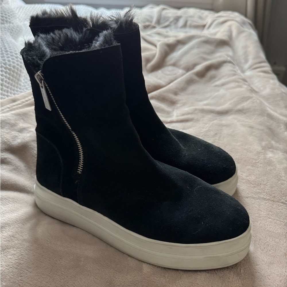 Black Suede Boots with Faux Fur Lining Jslides lightly worn